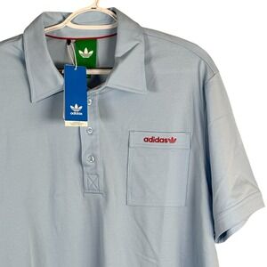 NEW Adidas Pocket Polo Shirt JI9112 Trefoil Logo Mens XL Clear Sky Blue S/S $90